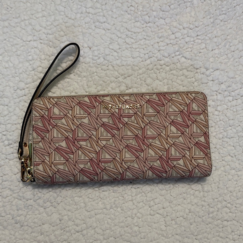 Michael Kors Geometric Pink and Tan Wristlet